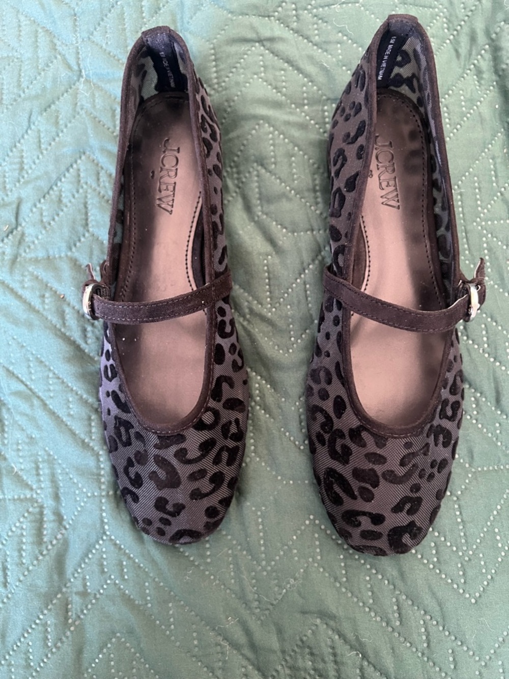 J. Crew Black Leopard-Print Mary Jane Flats